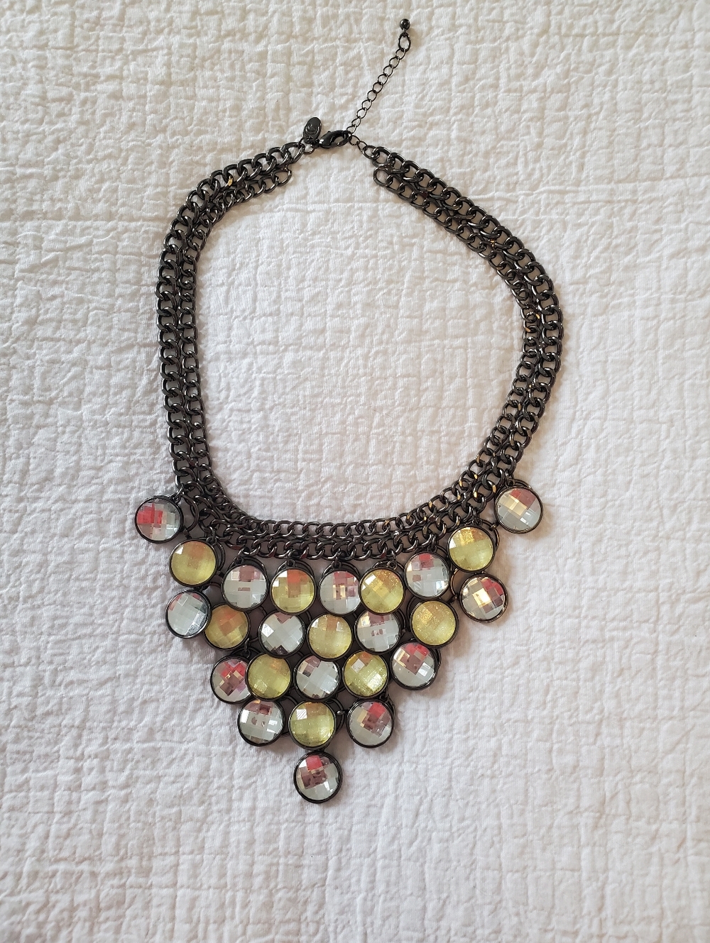 Statement Bib Necklace with Yellow and Silver Glass Discs